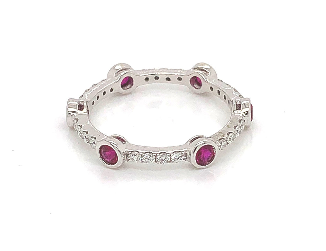 18kt White Gold Diamond and Ruby Band