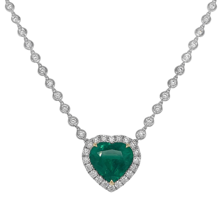 18kt White Gold Diamond and Green Emerald Necklace