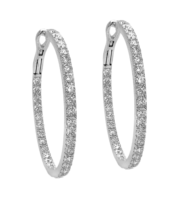 18Kt White Gold Diamond Hoops