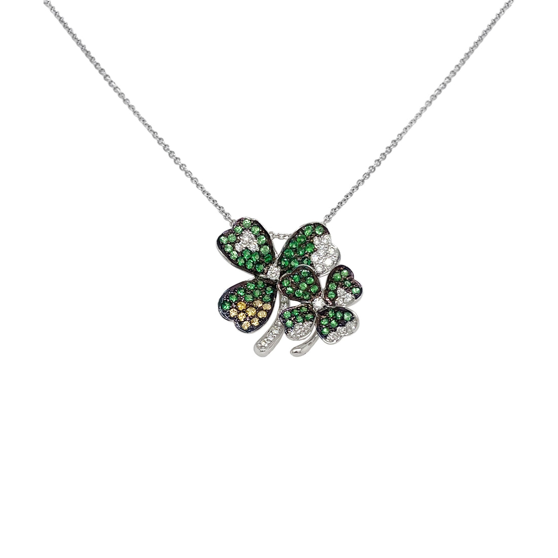 18kt White Tsavorite and Diamond Clover Pendant