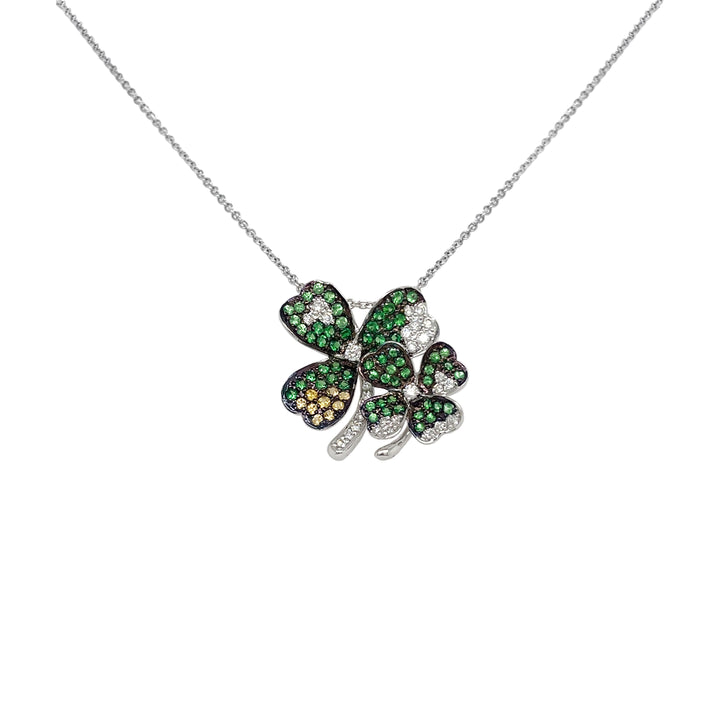18kt White Tsavorite and Diamond Clover Pendant