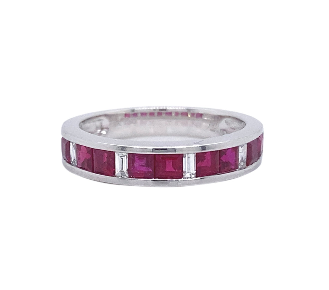 18kt White Gold Diamond And Ruby Band