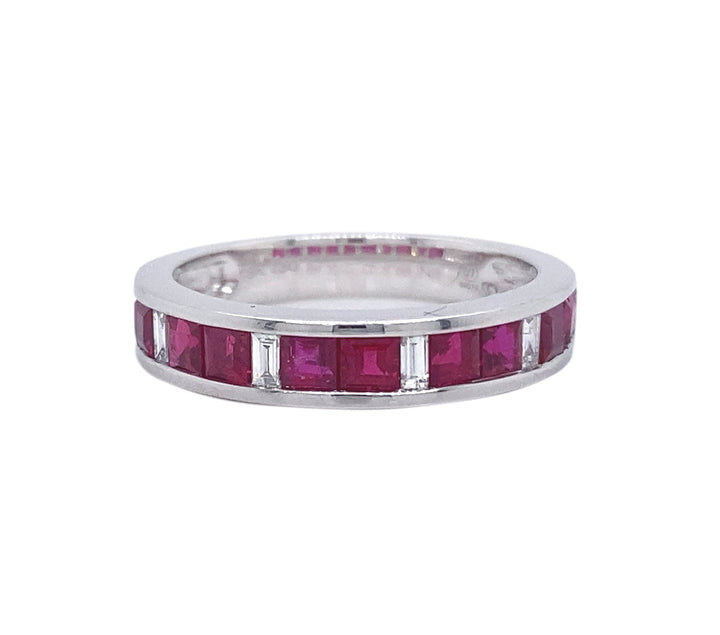 18kt White Gold Diamond And Ruby Band