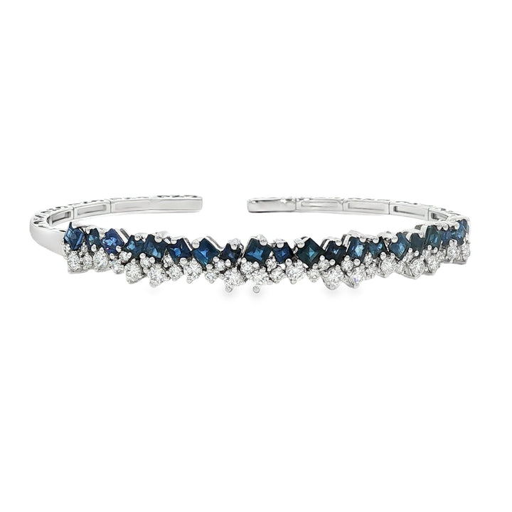 18kt White Gold Diamond And Blue Sapphire Bangle