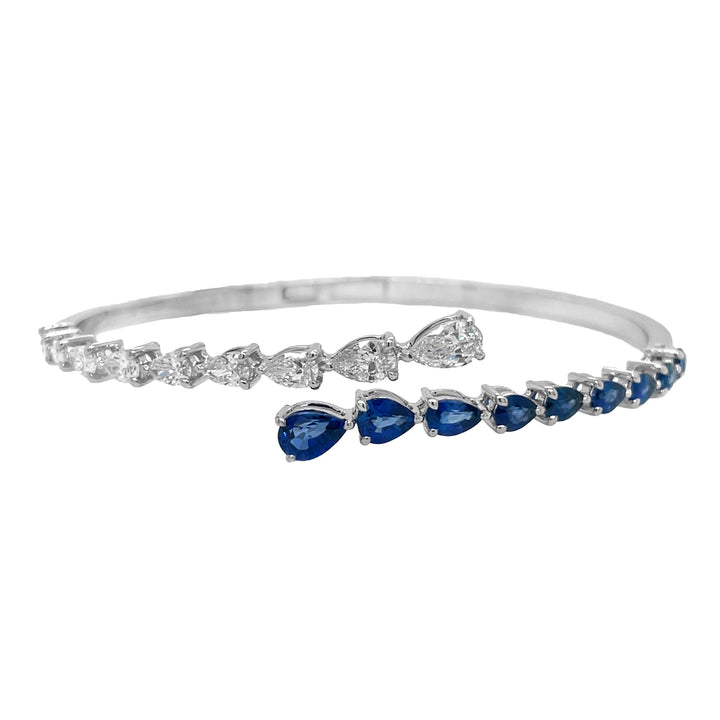 18kt White Gold Diamond and Blue Sapphire Bangle