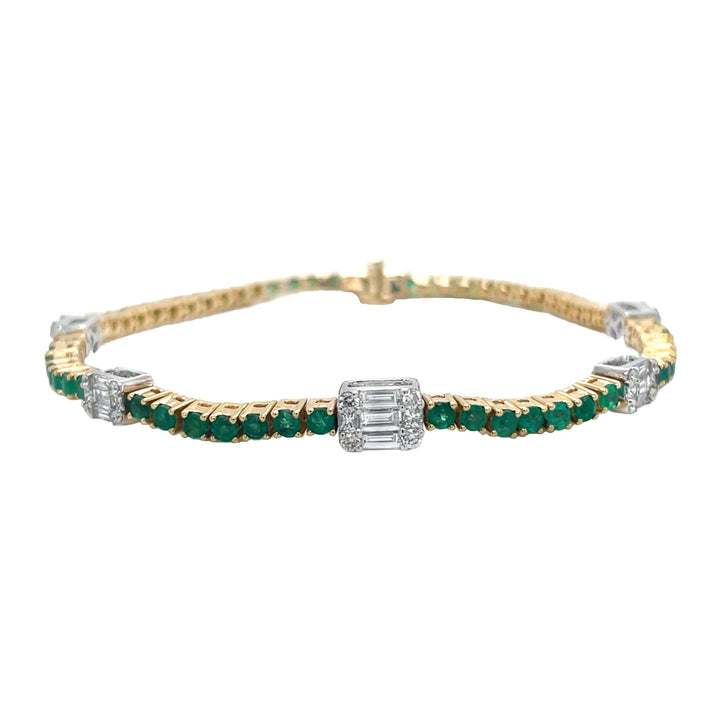 18kt Yellow Gold Diamond and Green Emerald Tennis Bracelet