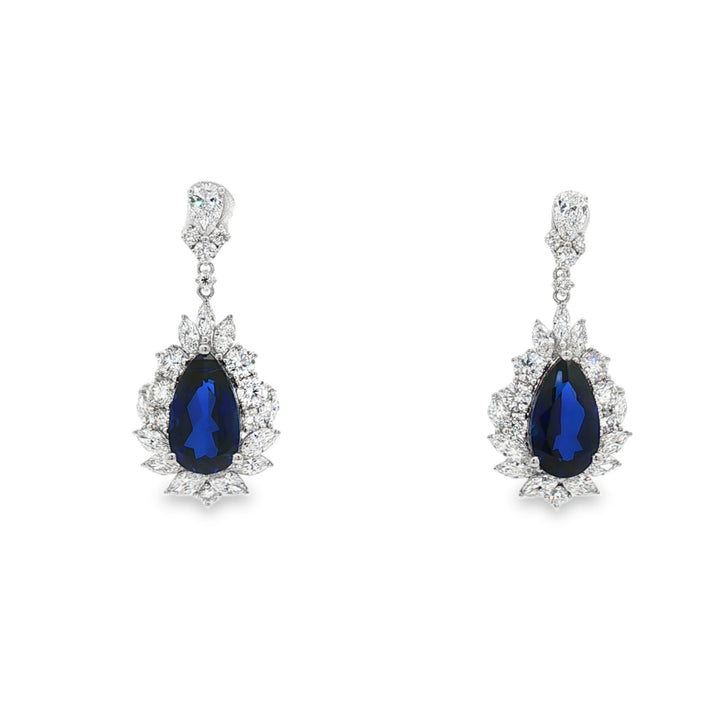 14kt White Gold Lab Diamond And Blue Sapphire Earring