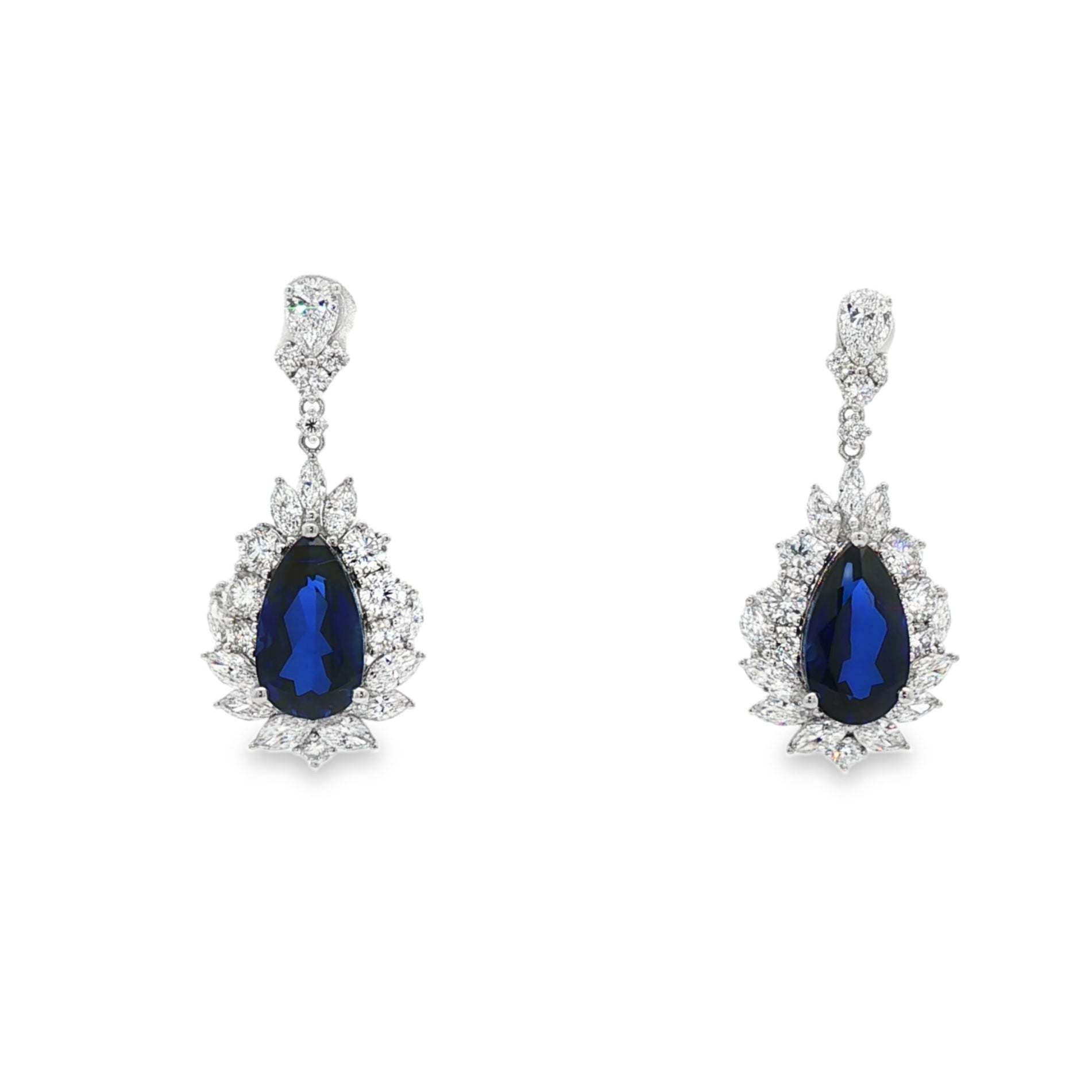14kt White Gold Lab Diamond And Blue Sapphire Earring