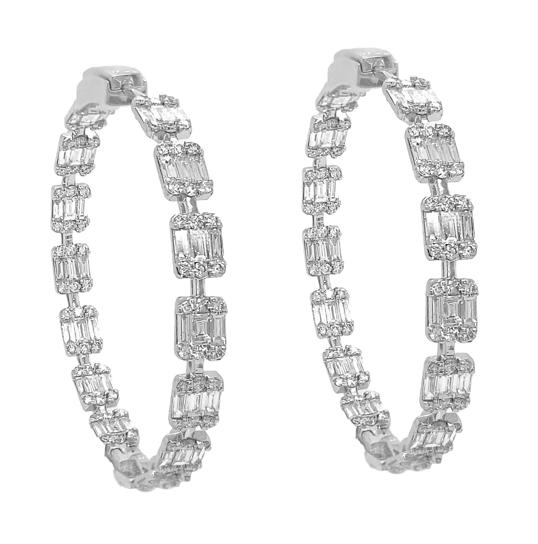18kt White Gold Diamond Hoops