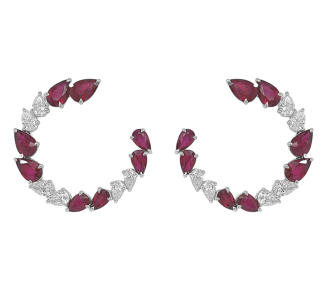 18Kt White Gold Diamond and Ruby Earrings