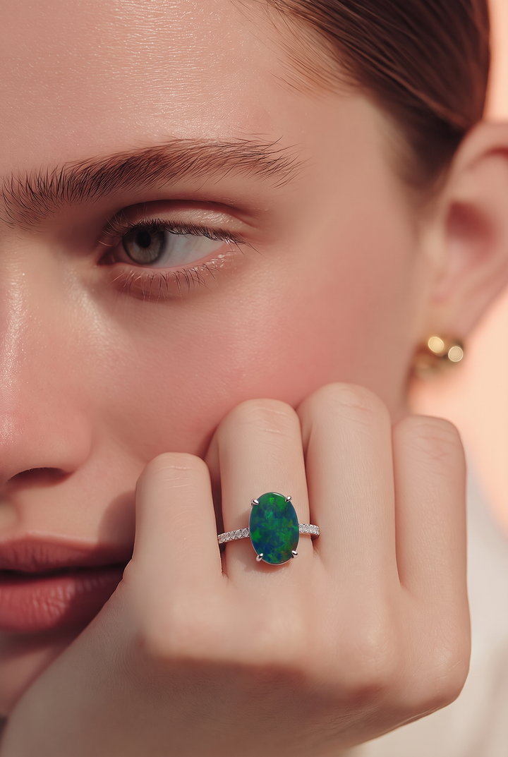 18kt White Gold Diamond And Opal Ring