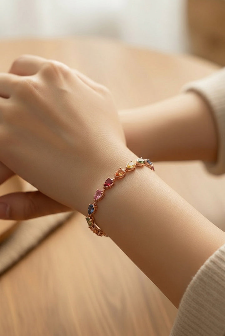 18kt Rose Gold Diamond And Sapphire Tennis Bracelet