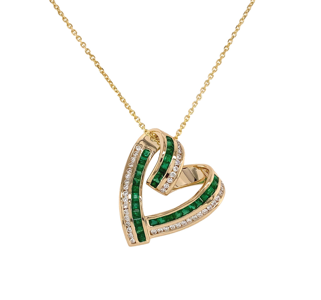 14kt Yellow Gold Diamond and Emerald Pendant