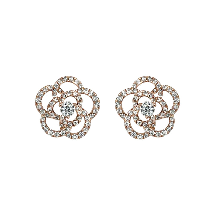 18kt Rose Gold Diamond Flower Earrings