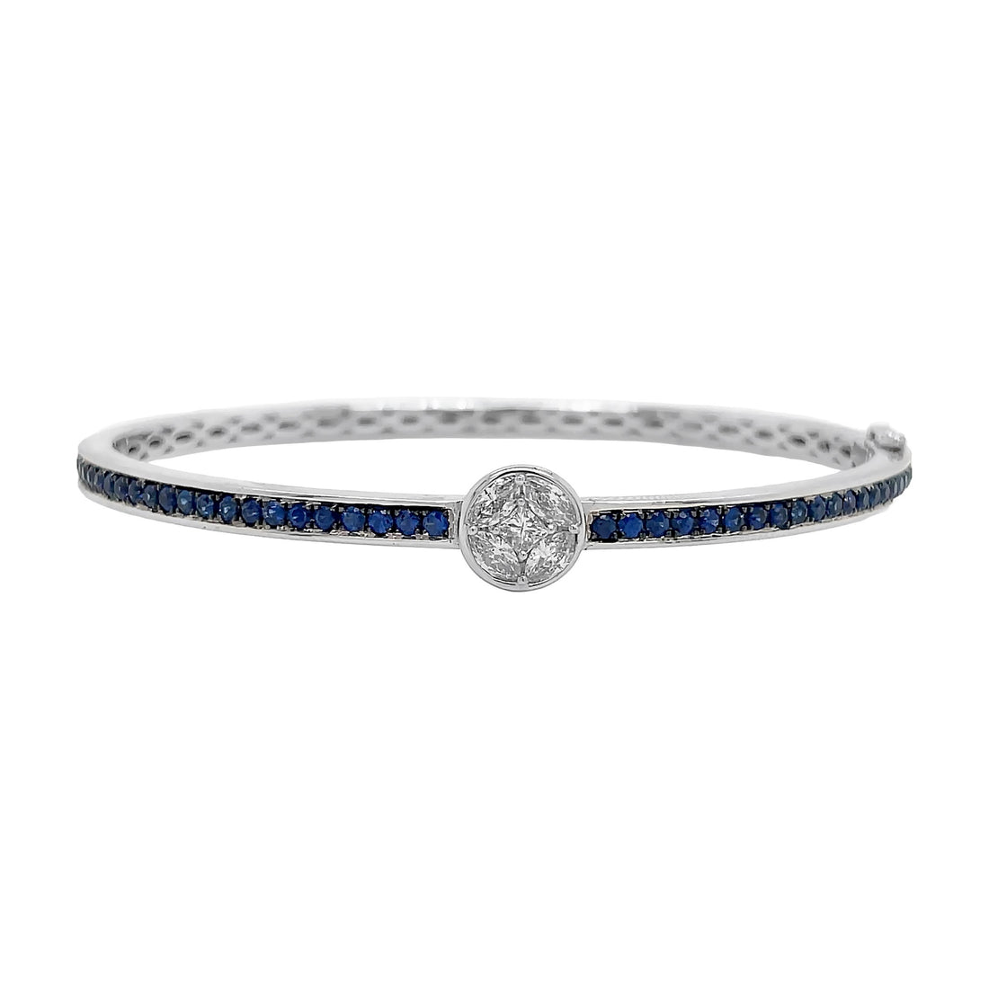 18kt White Gold Diamond and Blue Sapphire Bangle