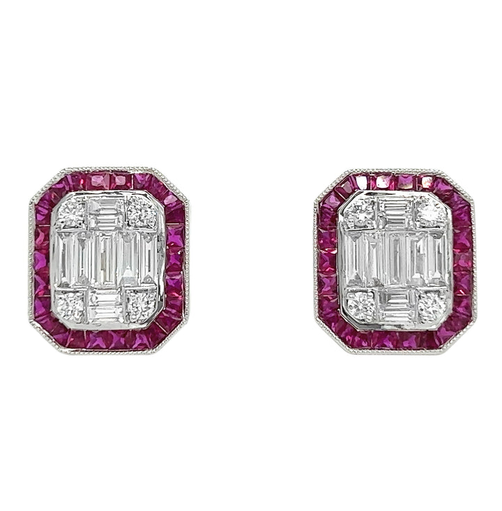 18kt White Gold Diamond And Ruby Earrings