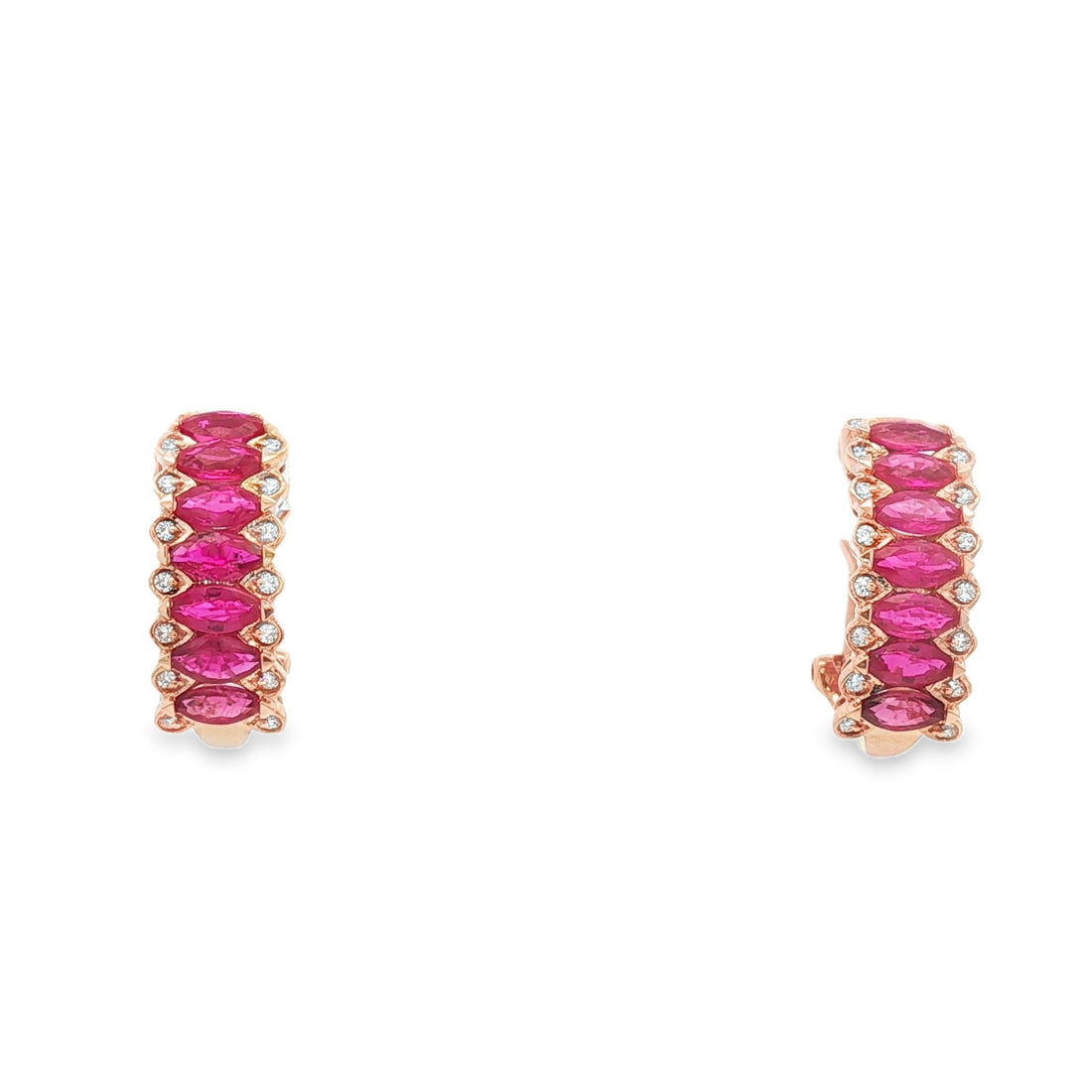 18kt Rose Gold Diamond And Ruby Hoops