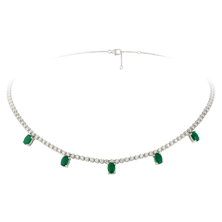 18kt White Gold Diamond and Green Emerald Dangling Necklace