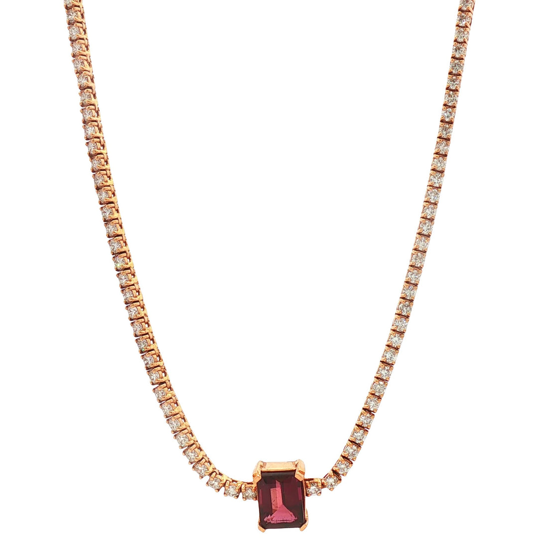 18kt Rose Gold Diamond And Pink Tourmaline Tennis Necklace