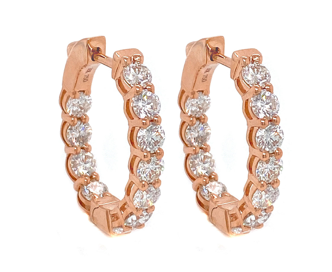 18kt Rose Gold Diamond Hoops