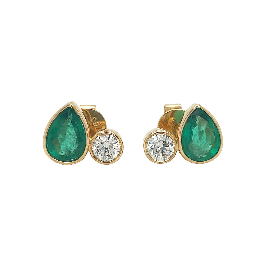 18kt Yellow Gold Diamond and Green Emerald Earrings