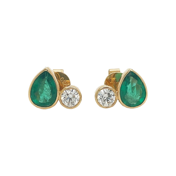 18kt Yellow Gold Diamond and Green Emerald Earrings
