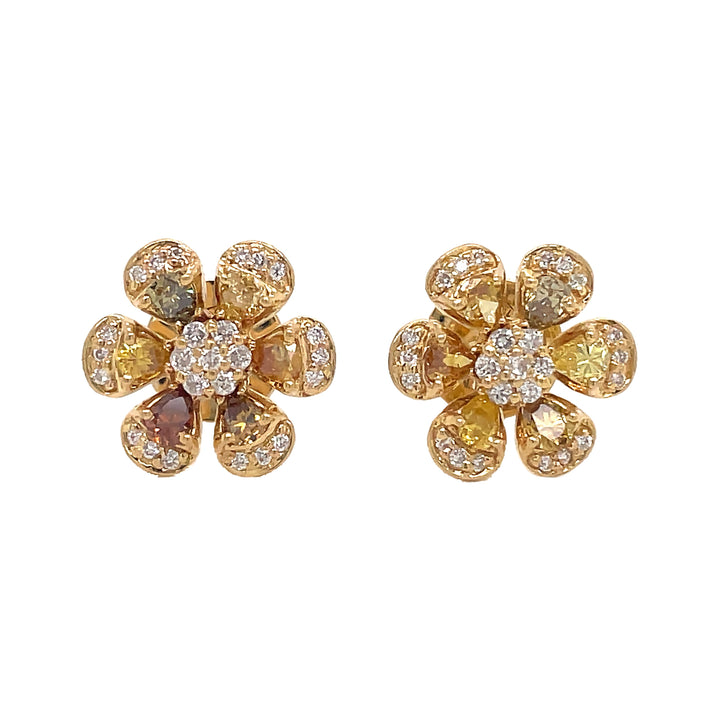 18kt Yellow Gold Diamond and Multi-color Sapphire Earrings.