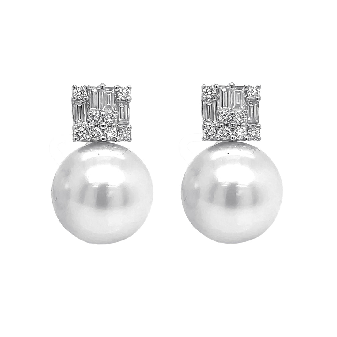 18kt White Gold Diamond And South Sea Pearl Earrings