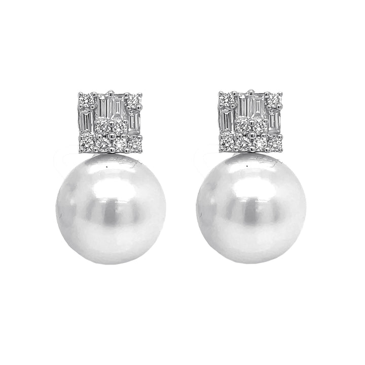 18kt White Gold Diamond And South Sea Pearl Earrings