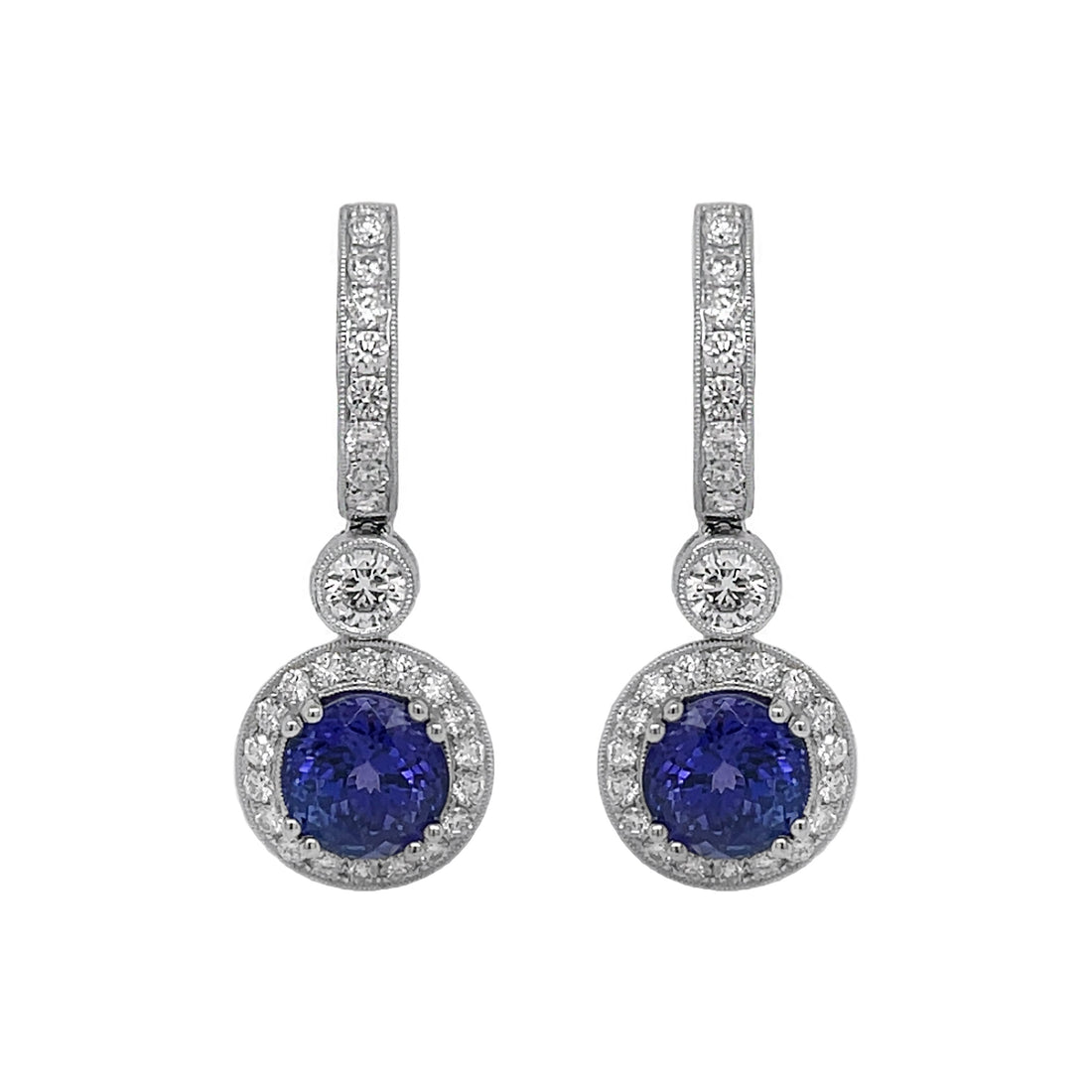 18kt White Gold Diamond and Blue Tanzanite Earrings