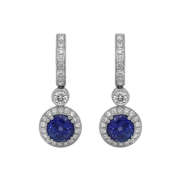 18kt White Gold Diamond and Blue Tanzanite Earrings