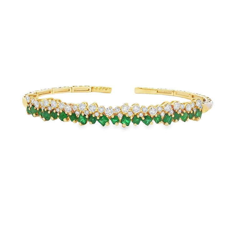 18kt Yellow Gold Diamond And Green Emerald Bangle