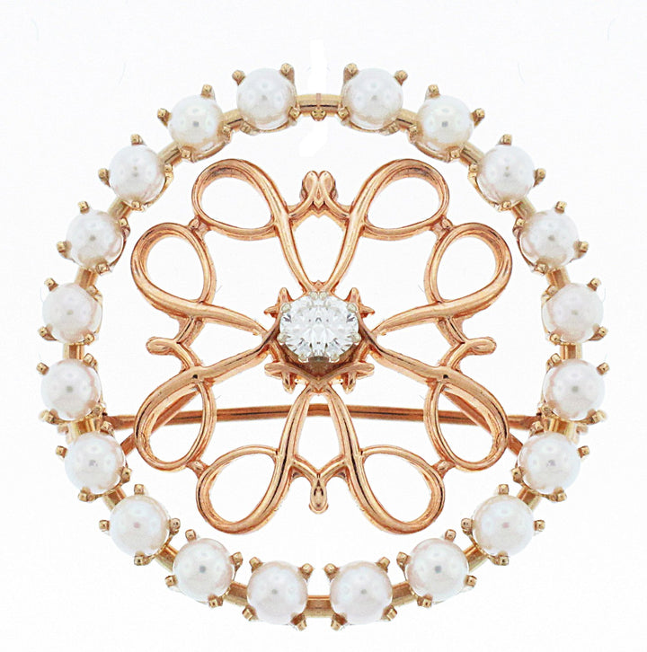 14kt Rose Gold Diamond And Pearl Pin