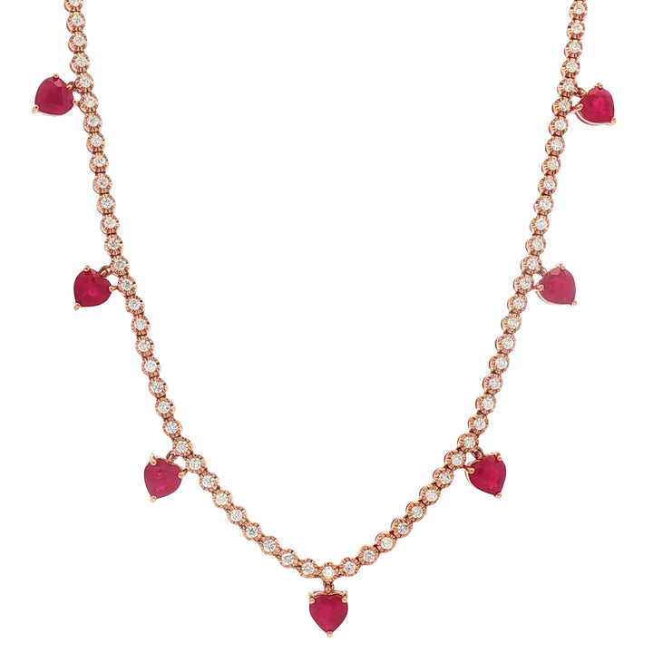 18kt Rose Gold Diamond And Ruby Tennis Necklace