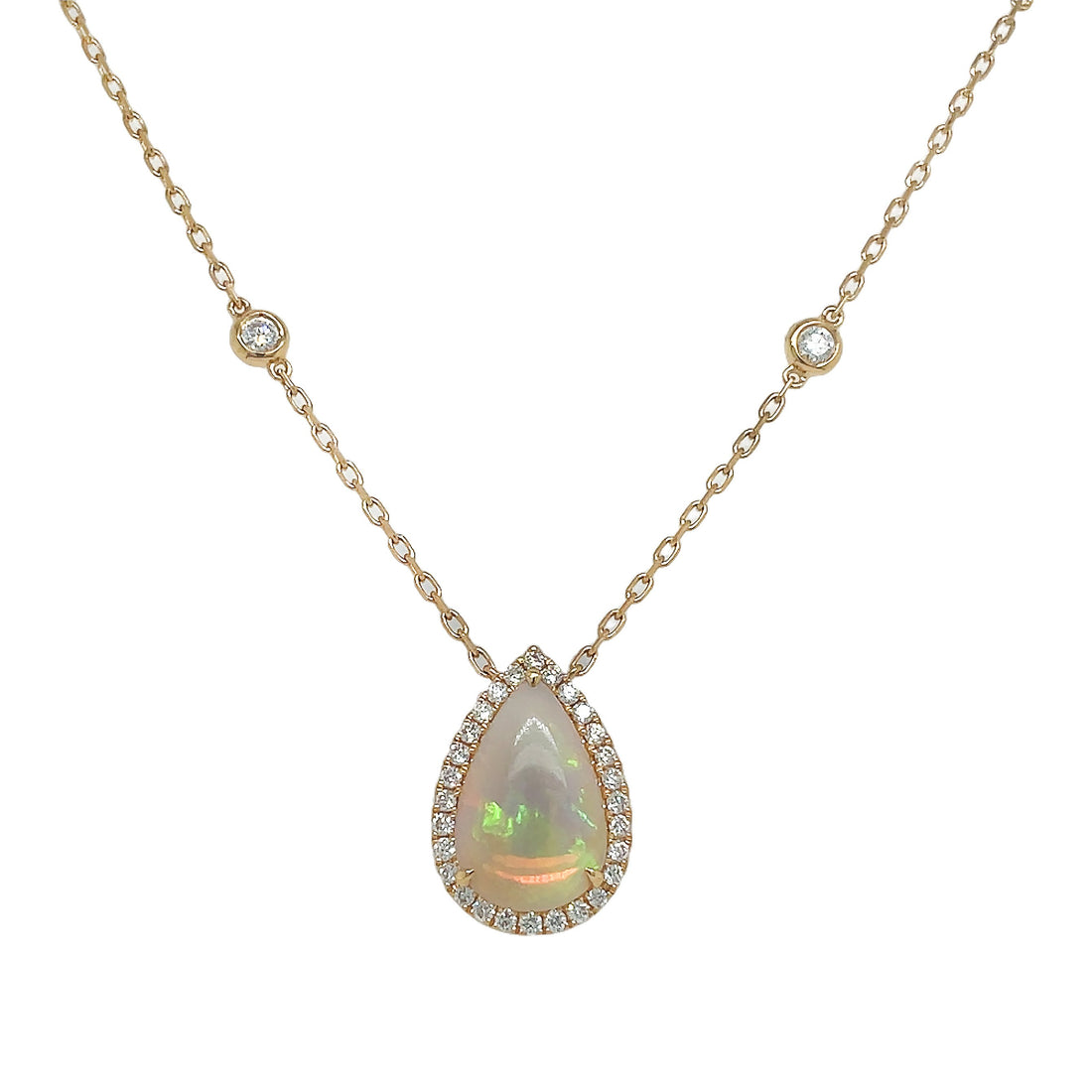 18kt Yellow Gold Diamond and Opal Pendant with Diamonds-by-the-Inch Chain