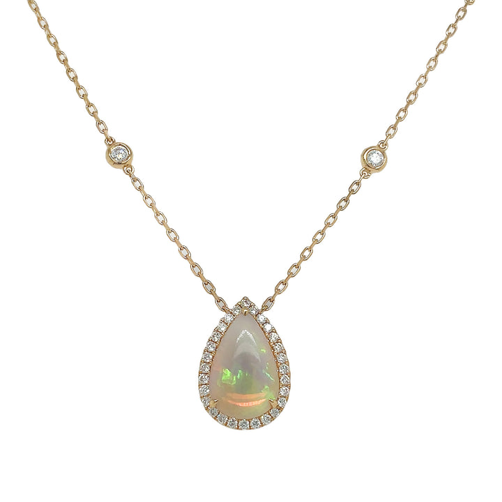 18kt Yellow Gold Diamond and Opal Pendant with Diamonds-by-the-Inch Chain