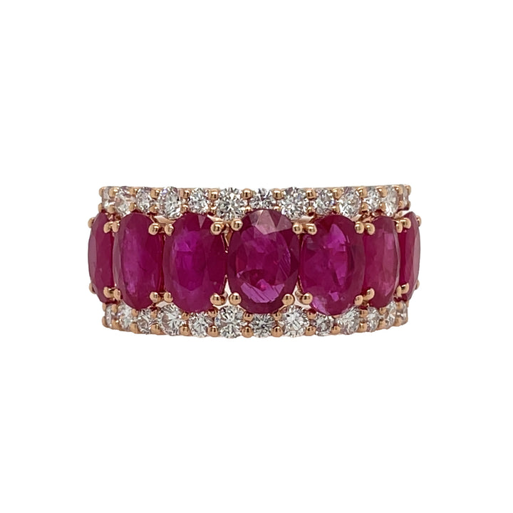 18kt Rose Gold Diamond and Ruby Half-way Band