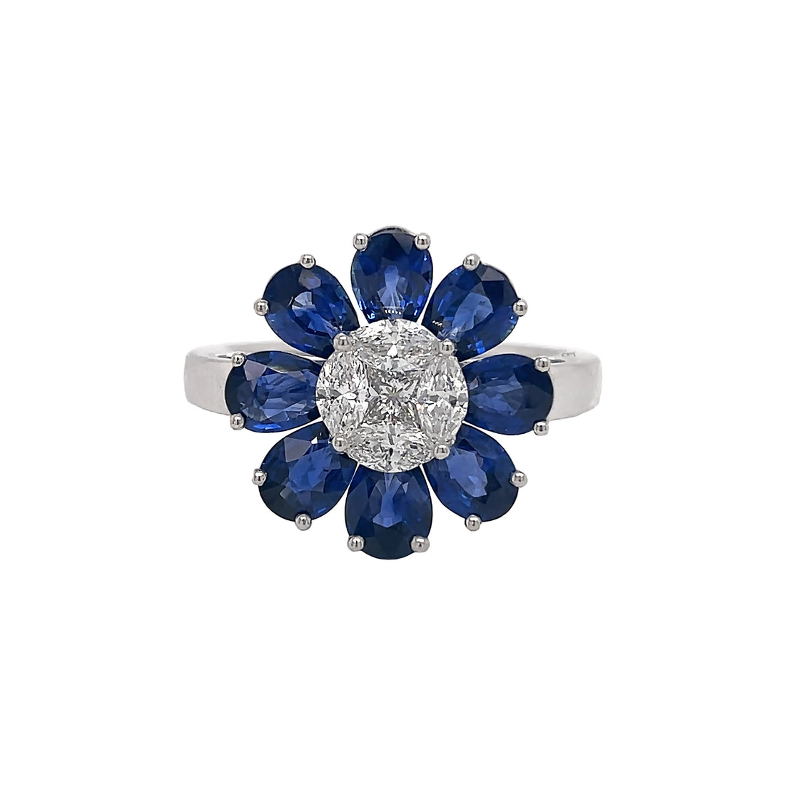 18kt White Gold Diamond and Blue Sapphire Ring