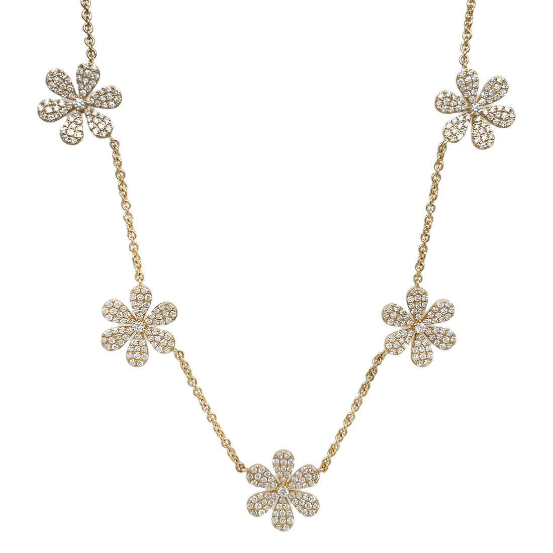 18kt Yellow Gold Diamond Flower Necklace