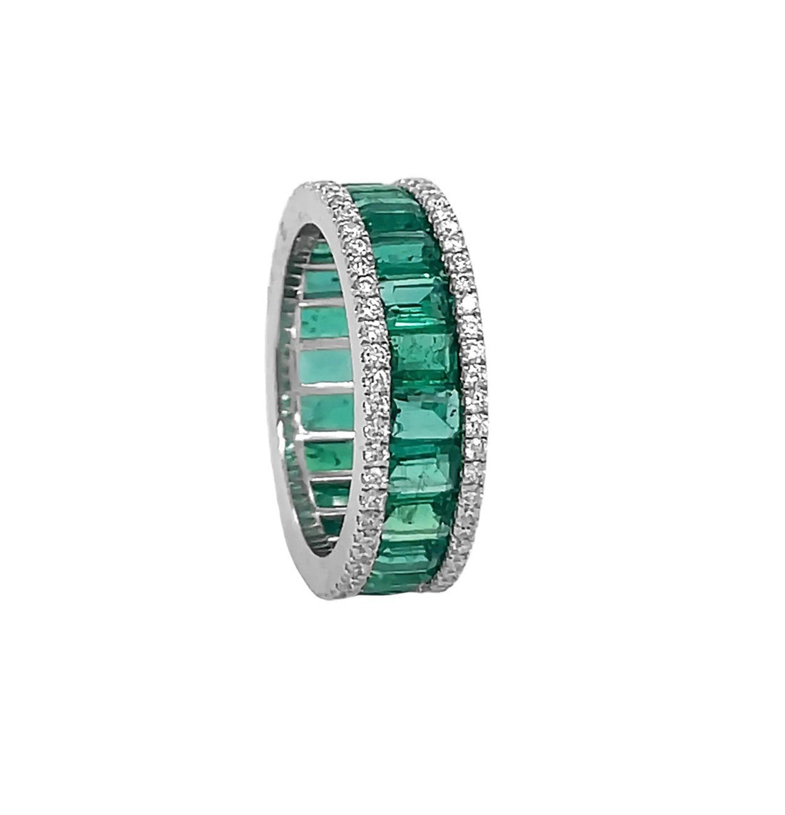 18kt White Gold Diamond and Green Emerald Eternity Band