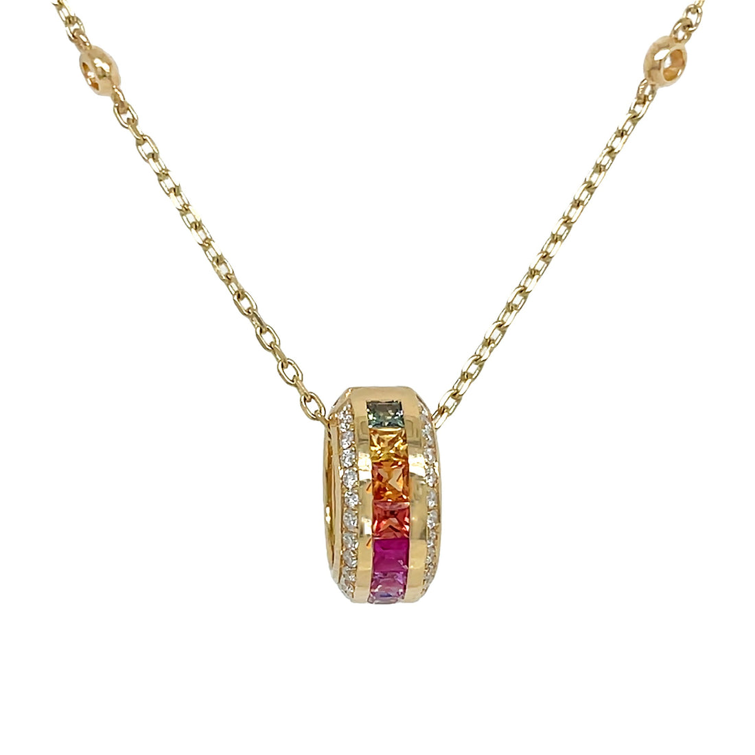 18kt Yellow Gold Diamond and Multi-sapphire Pendant