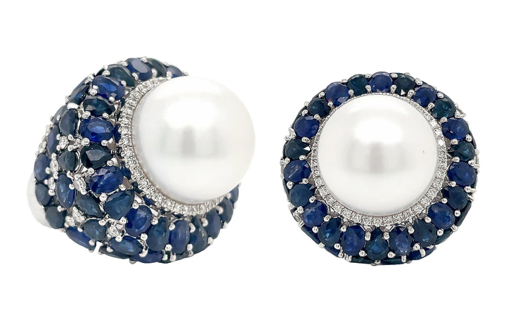 18kt White Gold, Blue Sapphire and Pearl Ring