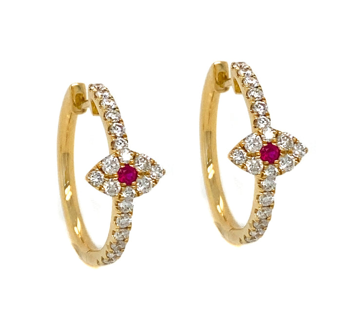 18kt Yellow Gold Diamond And Ruby Earrings