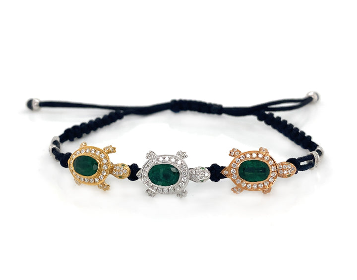 18kt Tri-color Gold Diamond And Emerald Bracelet