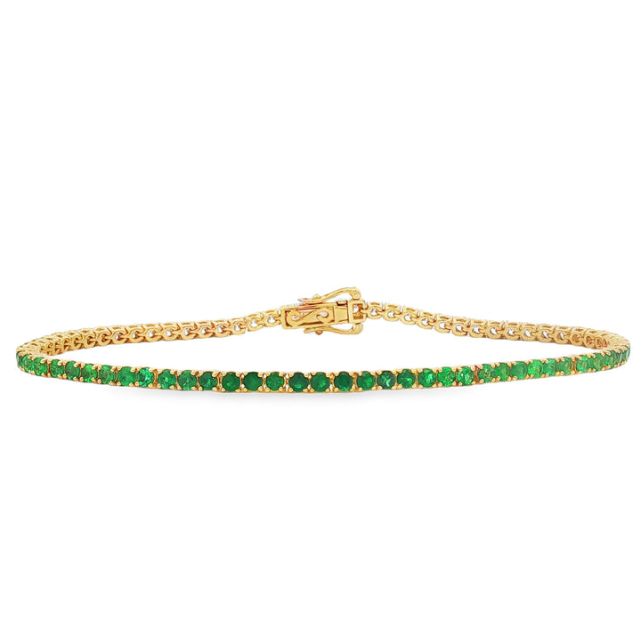 18kt Yellow Gold Diamond And Green Emerald Tennis Bracelet