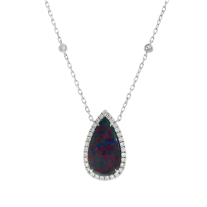 18kt White Gold Diamond And Opal Pendant