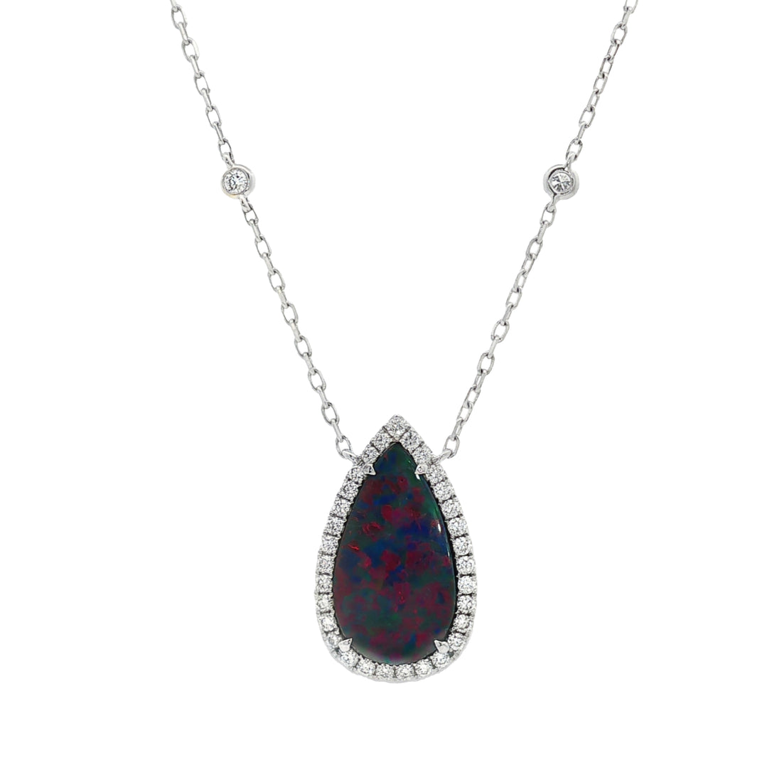 18kt White Gold Diamond And Opal Pendant
