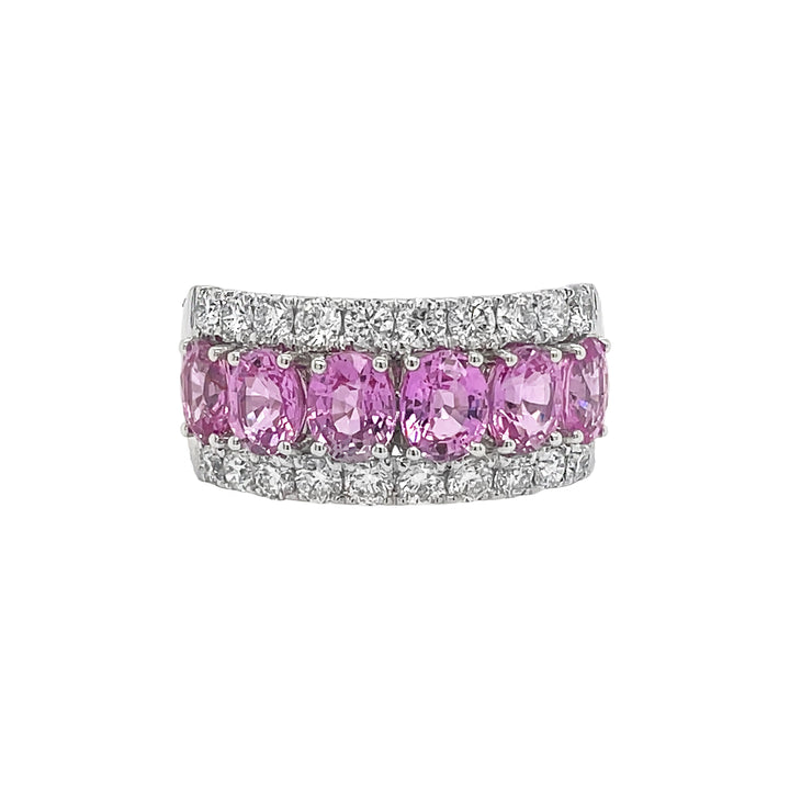 18kt White Gold Diamond and Pink Sapphire Half-way Band