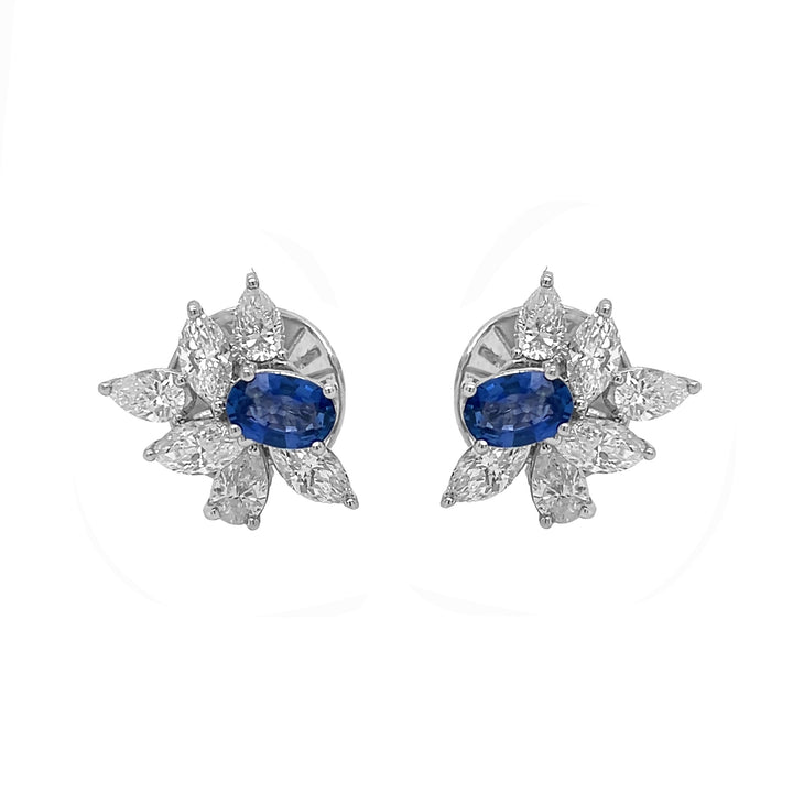 18kt White Gold Diamond and Blue Sapphire Earrings