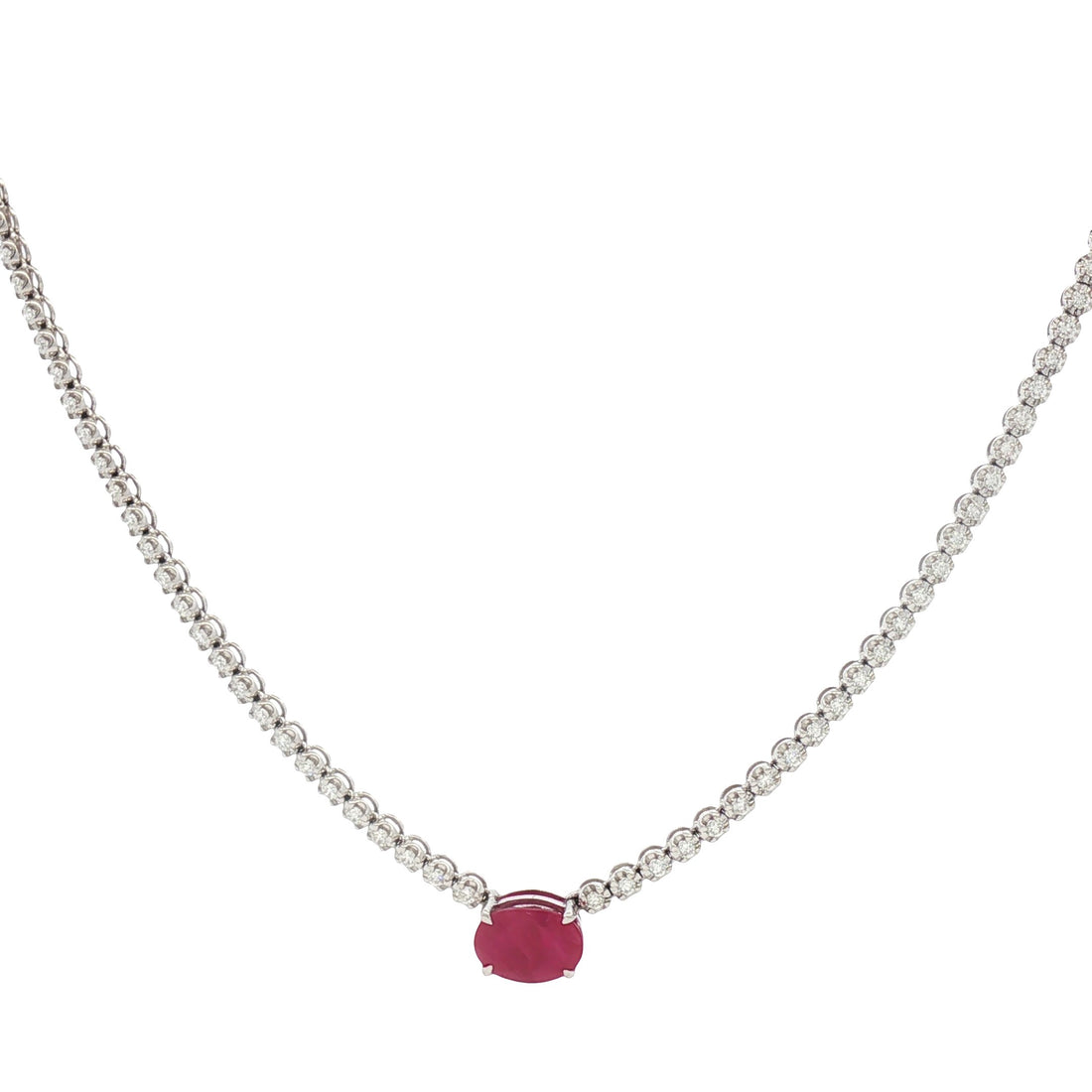 18kt White Gold Diamond And Ruby Tennis Necklace